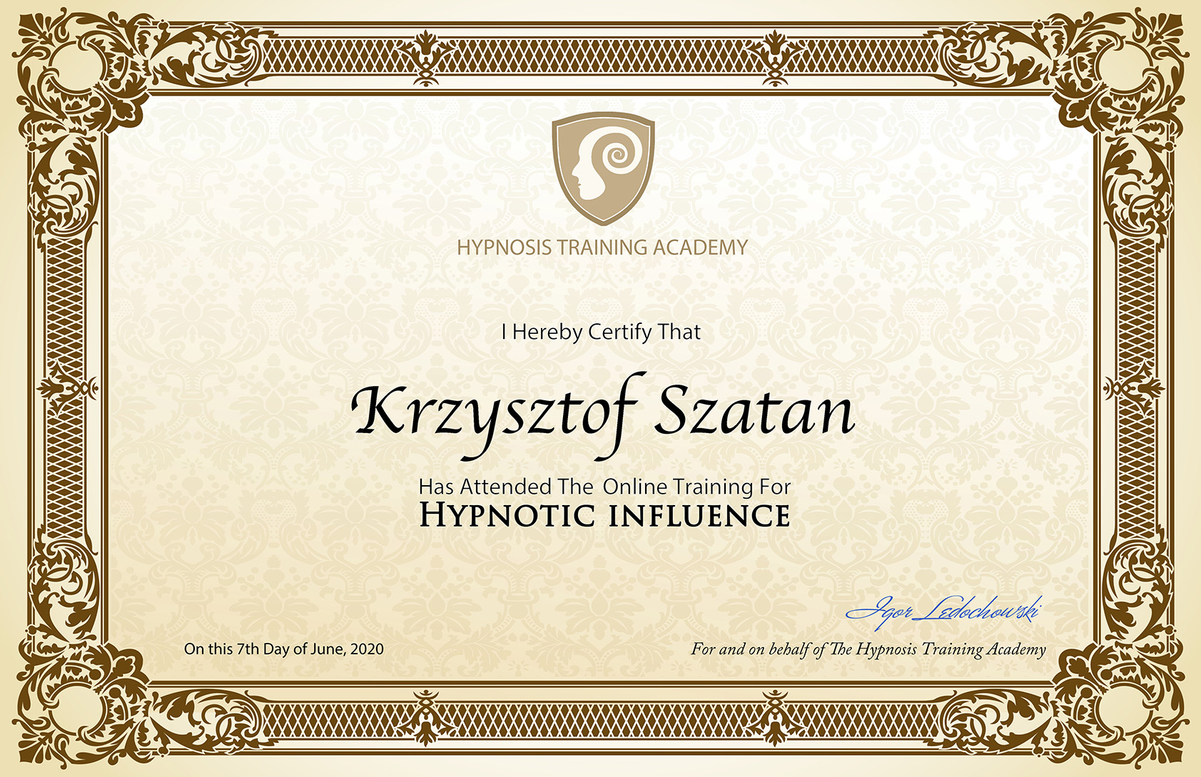 Certyfikat Hipnoza