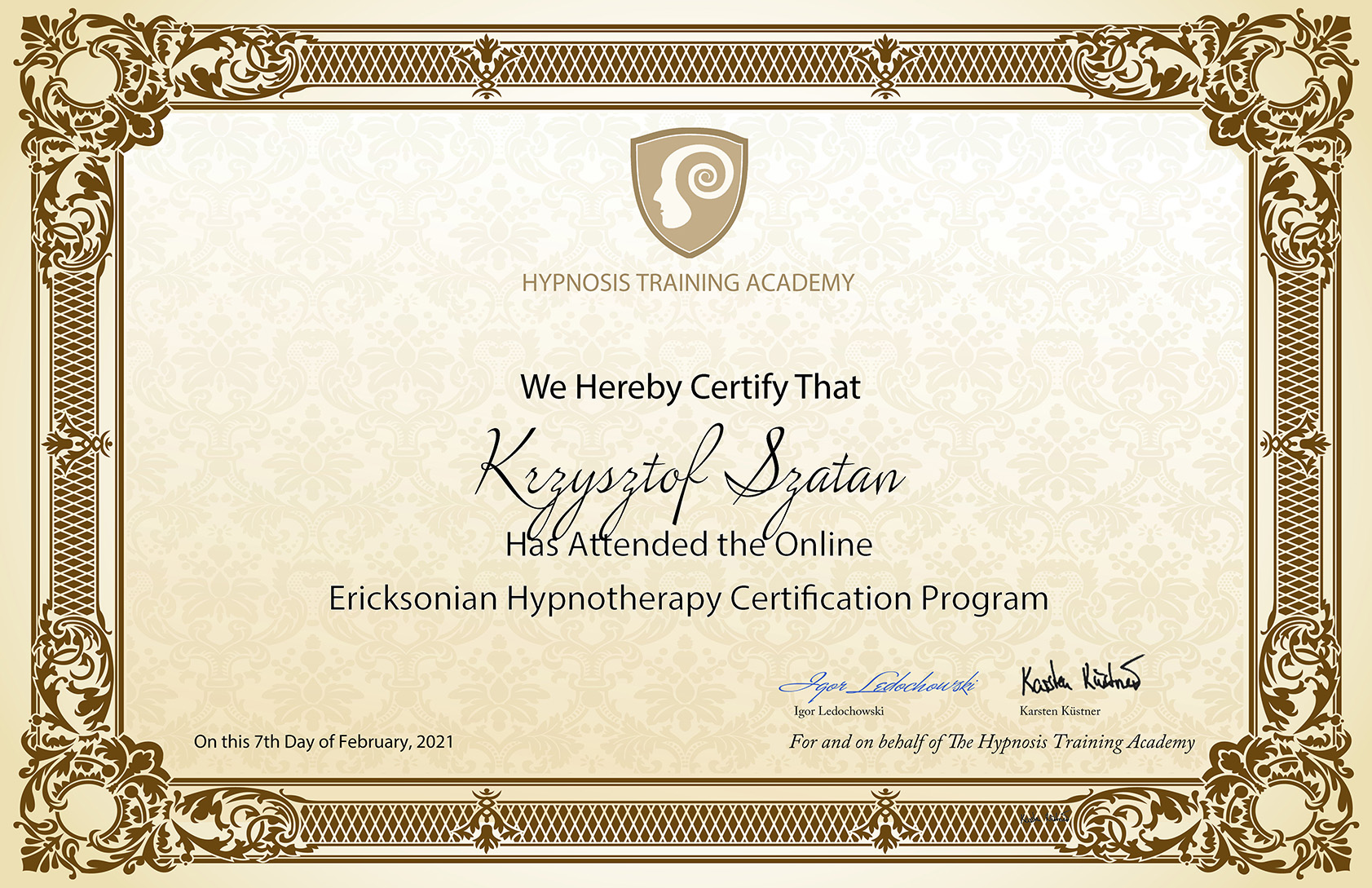 Certyfikat Hipnoterapia
