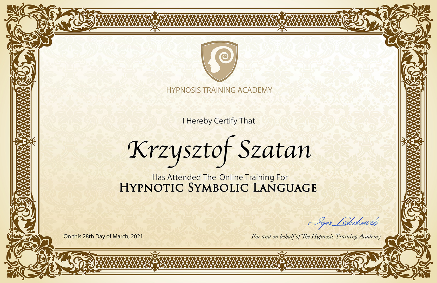 Certyfikat Hipnoza