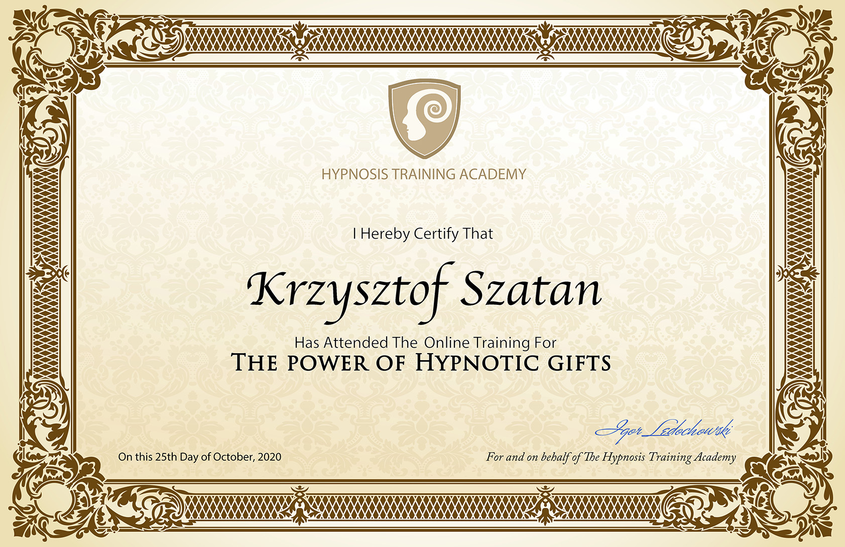 Certyfikat Hipnoza